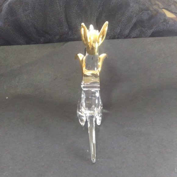 Glass kangaroo with a baby joey in the pouch clear glass with gold accents - Picture 8 of 15